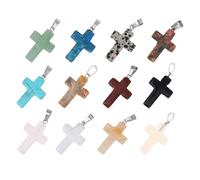 PHENOFICE Natural Stone Cross Charms with Positive and Balancing Emotions for Necklace Making 12pcs DIY Accessories Random Color for Beginners and Everyone