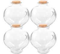 PHENOFICE Peach Heart Shape Glass Storage Vials with Cork Stopper, 4pcs Large-Diameter DIY Bottles for Wedding Party Decoration and Home Use