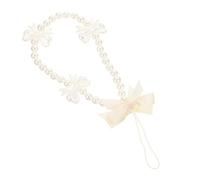 PHENOFICE Pearl Bow Phone Wrist Strap Detachable Decorative Lanyard Beaded Chain for Mobile Phones Keychains Cameras Lightweight Anti-lost Accessory for Women