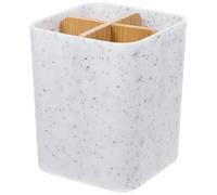 PHENOFICE Practical Bathroom Toothbrush Holder Stand with Toothpaste Organizer, Sturdy Pp and Bamboo Material, Simple Design for Countertop Bathroom Storage and Organisation