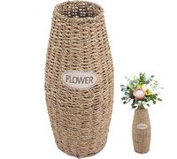 PHENOFICE Rattan Woven Floor Vase for Dry Flowers, Large Resin Nordic Flower Container Iron Frame, Rustic Wicker Bouquet Vase for Living Room Décor