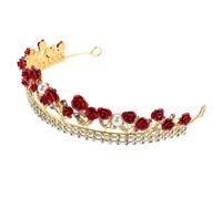 PHENOFICE Red Rose Alloy Crown Headband with Sparkling Rhinestones for Bride Wedding Hair Accessory, Elegant and Glamorous Princess Tiara Suitable for Weddings and Performances