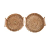 PHENOFICE Vanity Trays Storage Organiser Rattan for Bathroom Countertop 2pcs round with Quick Drying Design with Breathable Weaving, Natural Wood Material for Kitchen and Living Room