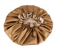 PHENOFICE Women’s Satin Double Layer Waterproof Shower Cap with Ruffled Edge, Elastic Large Size 37cm, Light Gold and Earth Tone - Bathing Accessory for Makeup and Bathing Care