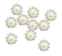 Phenovo Rhinestone Faux Pearl Flat Back Buttons Embellishments for Crafts 14.5mm Pack of 10 Beige