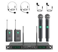 Phenyx Pro 4-Ch UHF Fixed Frequency Wireless Microphone PTU-5000-2H2B | 2 Handheld Mics, 2 Bodypacks, Headset/Lapel Mics, Metal Build, 260 ft Range, Church Services, DJ Sets
