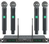 Phenyx Pro 4-Ch UHF Fixed Frequency Wireless Microphone System PTU-5000-4H | 4 Dynamic Handheld Mics, Metal Build, 260 ft Range, Singing, Church Services, Group Vocals, Small Stages
