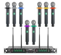 Phenyx Pro 8-Channel UHF Wireless Microphone System with Metal Handheld Dynamic Microphones, Fixed Frequency Mic for Karaoke,Church,Singing,DJ,260ft Range (PTU-4000-8H)