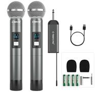 Phenyx Pro Dual Digital Wireless Microphone System, w/2 Handheld Dynamic Microphones,15 UHF Frequency Groups, Mini Receiver, Metal Cordless Microphone for Karaoke,Church,DJ,Singing (PDP-2-2H)