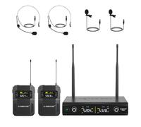 Phenyx Pro UHF Wireless Microphone System w/ 2x30 Frequencies, Metal Cordless Mic Set, 2 Bodypacks & Headsets/Lapel Microphones for Speaking, Singing, Church, DJ (PTU-52-2B)
