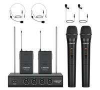 Phenyx Pro Wireless Microphone System, 4-Channel VHF Wireless Microphone Set with 2 Handhelds/2 Bodypacks/2 Lapels/ 2 Headset, Metal Receiver, Suitable for Church, Meeting, Conference(PTV-2000B)
