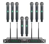 Phenyx Pro Wireless Microphone System, 8-Channel UHF Cordless Mic Set with Eight Handheld Mics, Fixed Frequency, All Metal Build, Long Range 260ft, Ideal for Karaoke, Church, Events (PTU-4000A)
