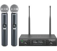 Phenyx Pro Wireless Microphone System, Dual Wireless Mics w/ 2 Handhelds, Auto Scan, 2x100 UHF Frequencies, 328 ft Range, Dynamic Microphone for Singing, Karaoke, Church (PTU-71-2H)