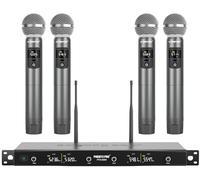 Phenyx Pro Wireless Microphone System, Metal Wireless Mic Set with 4 Cordless Mics, 4x25 UHF Adjustable Frequencies, 200ft Range, Dynamic Microphones for Singing, Karaoke, Church, DJ (PTU-5200)