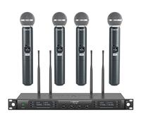 Phenyx Pro Wireless Microphone System, Quad Channel Wireless Mic, w/ 4 Handheld Microphones, 4x40 Channels, Auto Scan, Long Distance 328ft, Microphone for Singing, Church, Karaoke (PTU-7000-4H)