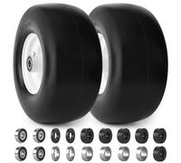phepetroll 13x6.50-6 Flat Free Lawn Mower Tires and Wheels 3/4" 5/8" 1/2" Ball Bearings, 13x6.5x6 Zero Turn Mower Front Tires, Smooth Tires for Commercial Grade Lawn 5.5"-7.5" Adjustable Centered Hub