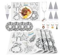 Phestival 16 IN 1 Premium PVC Christmas Placemats - Christmas Placemats Sets, Christmas Coasters, Wine Glass Charms, Christmas Cutlery Holders - Festival Christmas Dinner & Party