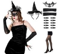 Phestival 16 IN 1 Witch Costumes Adult Women - Headband, Fishnet Stockings, Accessories, Nail Stickers, Witch Accessories Women - Sexy Outfits