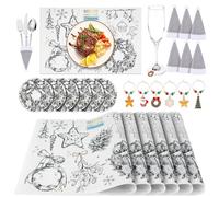 Phestival 24 IN 1 Premium PVC Placemats - Placemats Sets, Coasters, Wine Glass Charms, Cutlery Holders - Festival Dinner & Party