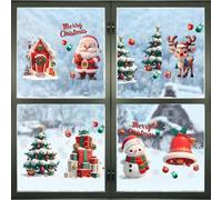 Phestival 8PCS 3D Christmas Window Stickers - Cute Xmas Decorations, Double Side Stickers - Santa Claus, Moose, Tree - Red