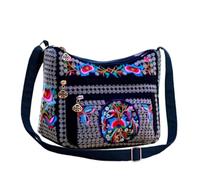 PHEVOS Hobo Crossbody Bag for women, Vintage Ethnic Tribal Embroidered Boho Hippie Tote Handbags Shoulder Purse, 02 Pink Flowers, Small