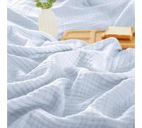 PHF 100% Cotton Muslin Blanket Twin XL Size 66"x90", 4-Layer Lightweight Gauze Throw, Breathable Cloud-Soft Minimalist Blanket for Bed, Couch, Camping & Baby, Ancient Water, Ideal Gift