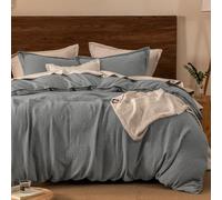 PHF 100% Cotton Muslin Duvet Cover Double Size, 3-Layer Guaze Ultra Soft & Breathable, 3pcs Bedding Comforter Cover Set for All Season, Duvet Set with 2 Pillow Shams, 200x200cm+50x75cm(2), Grey