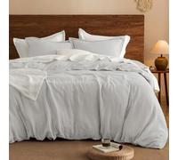 PHF 100% Cotton Muslin Duvet Cover Double Size, 3-Layer Guaze Ultra Soft & Breathable, 3pcs Bedding Comforter Cover Set for All Season, Duvet Set with 2 Pillow Shams, 200x200cm+50x75cm(2), Light Grey