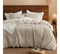 PHF 100% Cotton Muslin Duvet Cover Single Size, 3-Layer Guaze Ultra Soft & Breathable, 3pcs Bedding Comforter Cover Set for All Season, Duvet Set with 2 Pillow Shams, 135x200cm+50x75cm(2), Natural