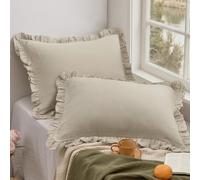 PHF 100% Cotton Muslin Ruffle Pillow Cases Standard Size, 20" x 26", 2 Pack 3-Layer Gauze Pillowcases, No Filling, Breathable Soft Pillow Shams for Vintage Farmhouse Decor, Taupe