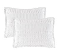 PHF 100% Cotton Ruffle Waffle Pillow Shams Standard Size, 2 Pack 20" x 26" Soft Skin-Friendly Pillowcases, No Filling, Aesthetic Home Decor, Breathable Waffle Weave Bed Pillow Covers, White