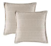 PHF 100% Cotton Ruffle Waffle Weave Euro Sham Covers, 2 Pack 26" x 26" Bed Pillow Covers for Elegant Home Decor, No Filling, Luxury Aesthetic Euro Pillow Cases for Bed, Oatmeal
