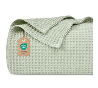 PHF 100% Cotton Waffle Blanket, Cuddly Blanket, 130 x 150 cm, Lightweight and Breathable, Perfect for All Year Round, Oeko-Tex Certified, Hotel Linen Quality, Ideal for Sofa, Couch, Bed, Grass Green
