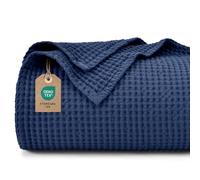 PHF 100% Cotton Waffle Blanket, Cuddly Blanket, 220 x 240 cm, Lightweight and Breathable, Perfect for Summer, Oeko-Tex® Certified, Hotel Linen Quality, Ideal for Sofa, Couch, Bed, Navy Blue