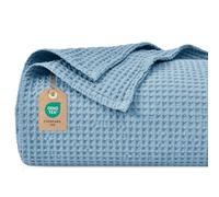 PHF 100% Cotton Waffle Blanket, Cuddly Blanket, 230 x 270 cm, Lightweight and Breathable, Perfect for Summer, Oeko-Tex® Certified, Hotel Linen Quality, Ideal for Sofa, Couch, Bed, Dusty Blue