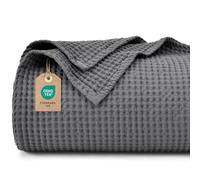 PHF 100% Cotton Waffle Blanket, Cuddly Blanket, 230 x 270 cm, Lightweight and Breathable, Perfect for Summer, Oeko-Tex® Certified, Hotel Linen Quality, Ideal for Sofa, Couch, Bed, Anthracite
