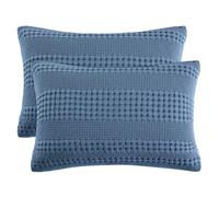 PHF 100% Cotton Waffle Pillow Shams Queen Size, 2 Pack 20" x 30" Soft Skin-Friendly Pillowcases, No Filling, Aesthetic Woven and Breathable Waffle Weave Pillow Case Covers for Bed, Captain's Blue
