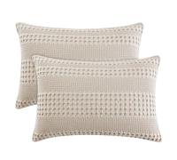 PHF 100% Cotton Waffle Pillow Shams Queen Size, 2 Pack 20" x 30" Soft Skin-Friendly Pillowcases, No Filling, Aesthetic Woven and Breathable Waffle Weave Pillow Case Covers for Bed, Oatmeal