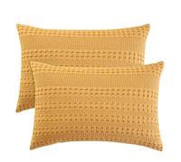 PHF 100% Cotton Waffle Pillow Shams Queen Size, 2 Pack 20" x 30" Soft Skin-Friendly Pillowcases, No Filling, Aesthetic Woven and Breathable Waffle Weave Pillow Case Covers for Bed, Honey Yellow