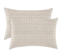 PHF 100% Cotton Waffle Pillow Shams Standard Size, 2 Pack 20" x 26" Soft Skin-Friendly Pillowcases, No Filling, Aesthetic Woven and Breathable Waffle Weave Pillow Case Covers for Bed, Oatmeal