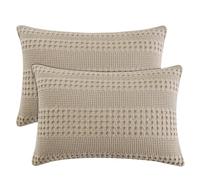 PHF 100% Cotton Waffle Pillow Shams Standard Size, 2 Pack 20" x 26" Soft Skin-Friendly Pillowcases, No Filling, Aesthetic Woven and Breathable Waffle Weave Pillow Case Covers for Bed, Simply Taupe
