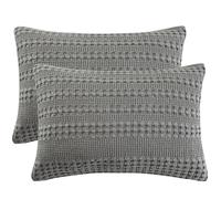 PHF 100% Cotton Waffle Pillowcases Standard Size, 2 Pack Soft Breathable Skin-Friendly Pillow Sham,Decorative Waffle Weave Pillow Case Covers, 20" X 26", No Filling, Dark Grey