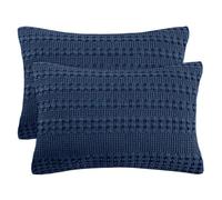 PHF 100% Cotton Waffle Pillowcases Standard Size, 2 Pack Soft Breathable Skin-Friendly Pillow Sham,Decorative Waffle Weave Pillow Case Covers, 20" X 26", No Filling, Navy Blue
