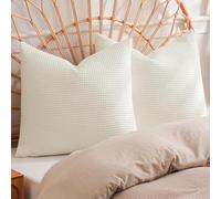 PHF 100% Cotton Waffle Throw Pillow Covers 24"X24", No Filling, 2 Pack Elegant Home Decorative Square Throw Pillow Covers for Bed Couch Sofa,Cream