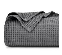 PHF 100% Cotton Waffle Weave Blanket Double Size 150 x 200cm, Pre-Washed Lightweight Breathable Throw Blanket for Summer, Oeko-TEX Certified for Bed Sofa, Home Decor, Charcoal Grey