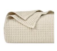PHF 100% Cotton Waffle Weave Blanket King Size 220 x 240cm, Pre-Washed Lightweight Breathable Throw Blanket, Oeko-TEX Certified for Bed Couch Sofa, Home Decor, Linen/Natural