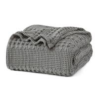 PHF 100% Cotton Waffle Weave Blanket King Size for Bed, Soft Lightweight & Breathable, All-Season Comfort, Luxury Aesthetic Christmas Blanket for Home Decor, 108"x90", Dark Grey
