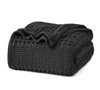 PHF 100% Cotton Waffle Weave Blanket King Size for Bed, Soft Lightweight & Breathable, All-Season Comfort, Luxury Aesthetic Christmas Blanket for Home Decor, 108"x90", Black