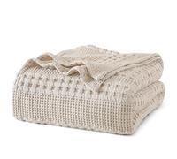 PHF 100% Cotton Waffle Weave Blanket King Size for Bed, Soft Lightweight & Breathable, All-Season Comfort, Luxury Aesthetic Woven Bedding for Home Decor, 220x240cm, Oatmeal