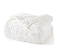 PHF 100% Cotton Waffle Weave Blanket Queen Size (220 x 240cm) for Home Decorations - Textured, Breathable, Skin-Friendly, Moisture Absorption Blanket for All Season - Perfect for Couch Bed Sofa White